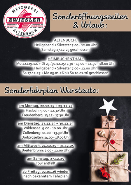 Sonderöffnungszeiten Weihnachten 2025
